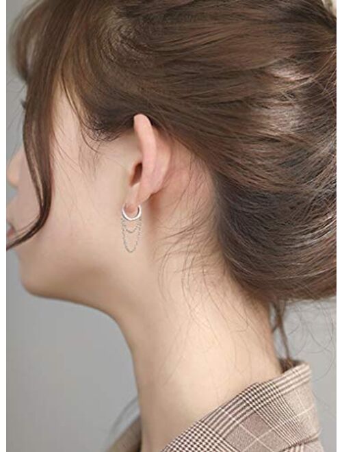 Reffeer 925 Sterling Silver Tassel Chain Drop Dangle Small Hoop Earrings Huggie for Women Teen