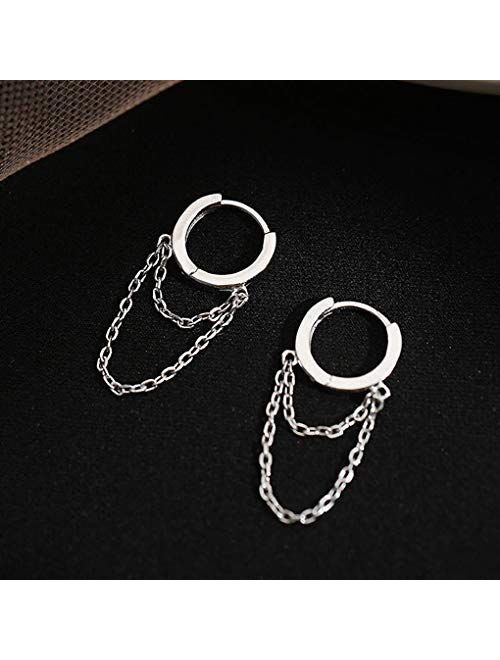 Reffeer 925 Sterling Silver Tassel Chain Drop Dangle Small Hoop Earrings Huggie for Women Teen