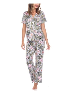 Women's Short Sleeve Pants Tropical Pajama Set, 2-Piece