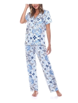 Women's Short Sleeve Pants Tropical Pajama Set, 2-Piece