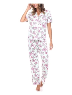 Women's Short Sleeve Pants Tropical Pajama Set, 2-Piece