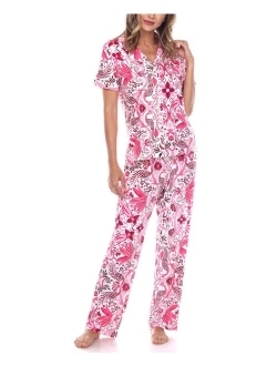 Women's Short Sleeve Pants Tropical Pajama Set, 2-Piece