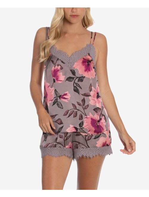 Midnight Bakery Women's Cora Floral Satin Camisole Tap Set 2 Piece