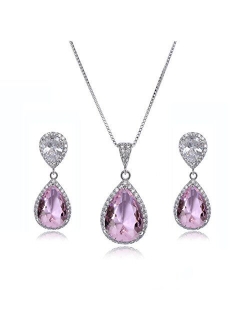 AMYJANE Elegant Jewelry Set for Women - Silver Teardrop Clear Cubic Zirconia Crystal Rhinestone Drop Earrings and Necklace Bridal Jewelry Sets Best Gift for Bridesmaids