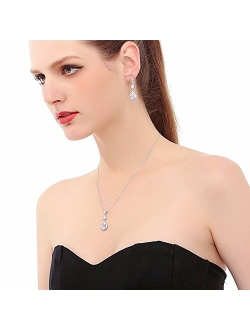 AMYJANE Elegant Jewelry Set for Women - Silver Teardrop Clear Cubic Zirconia Crystal Rhinestone Drop Earrings and Necklace Bridal Jewelry Sets Best Gift for Bridesmaids