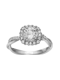 PRIMROSE Sterling Silver Cubic Zirconia Cushion Halo Ring