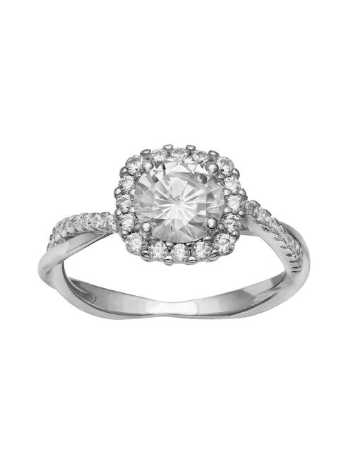 PRIMROSE Sterling Silver Cubic Zirconia Cushion Halo Ring