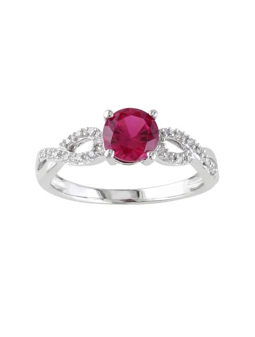 Stella Grace Lab-Created Ruby and 1/10 Carat T.W. Diamond Engagement Ring in 10k White Gold