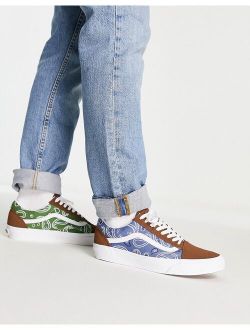 Old Skool sneakers with bandanaprint in blue and brown