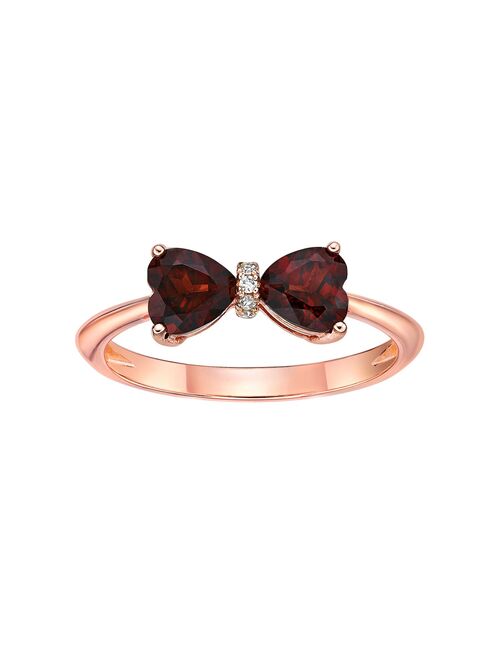 Gemminded 18k Rose Gold Plated Sterling Silver Heart-Shaped Garnet & Diamond Accented Ring