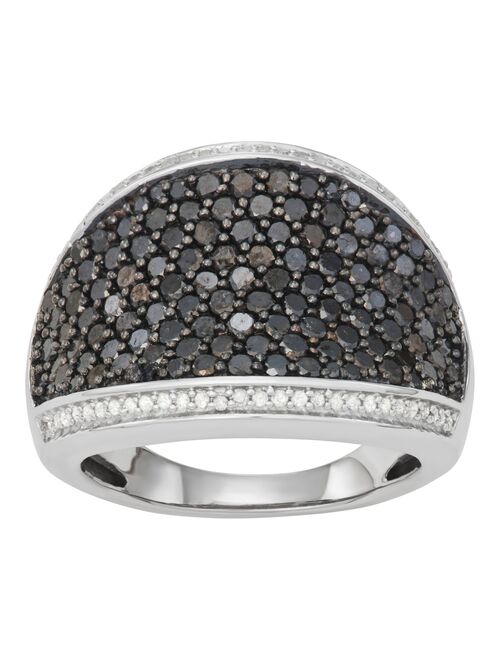 Sterling Silver 2 Carat T.W. Black & White Diamond Concave Pave Ring