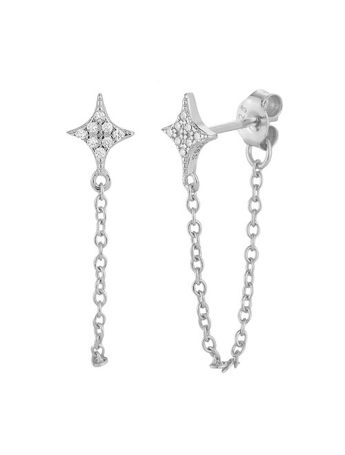 Sunkissed Sterling Cubic Zirconia Star Chain Drop Stud Earrings