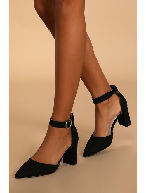 Lulus Molly Mae Bone Suede Pointed-Toe Ankle Strap Pumps