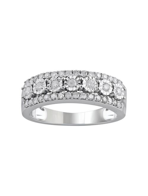 10k White Gold 1/2 Carat T.W. Diamond Triple Row Ring