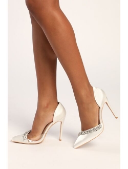 Kastra Light Blue Satin Rhinestone Pointed-Toe Pumps