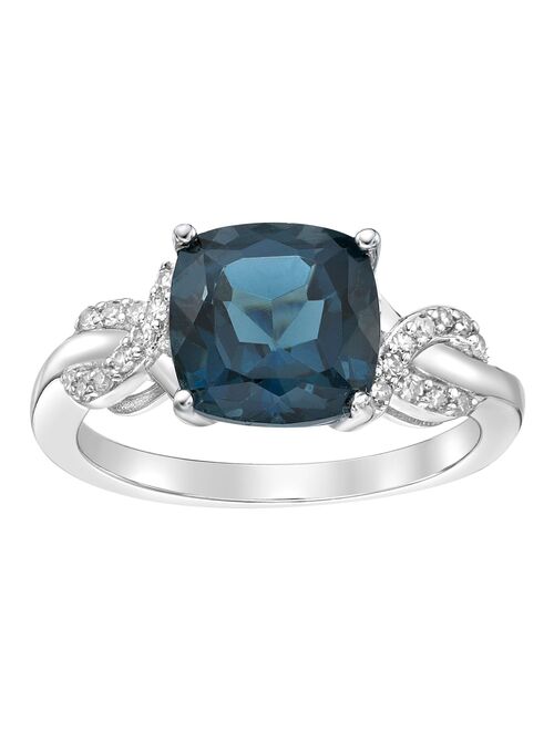 Gemminded Sterling Silver London Blue Topaz & 1/10 Carat T.W. Diamond Ring