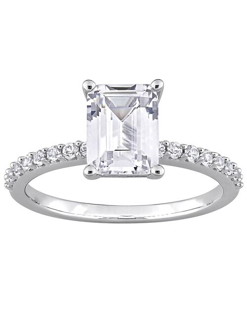 Stella Grace 10k White Gold Lab-Created White Sapphire Emerald-Cut Engagement Ring