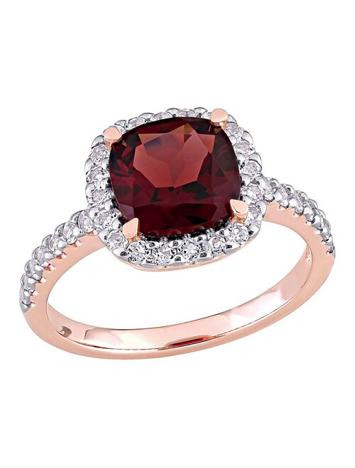 Stella Grace 10K Rose Gold Garnet & White Topaz Halo Ring