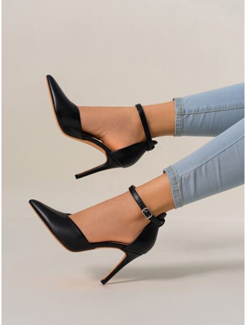 Shein Point Toe Stiletto Heeled Ankle Strap Pumps