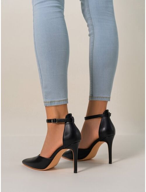 Shein Point Toe Stiletto Heeled Ankle Strap Pumps