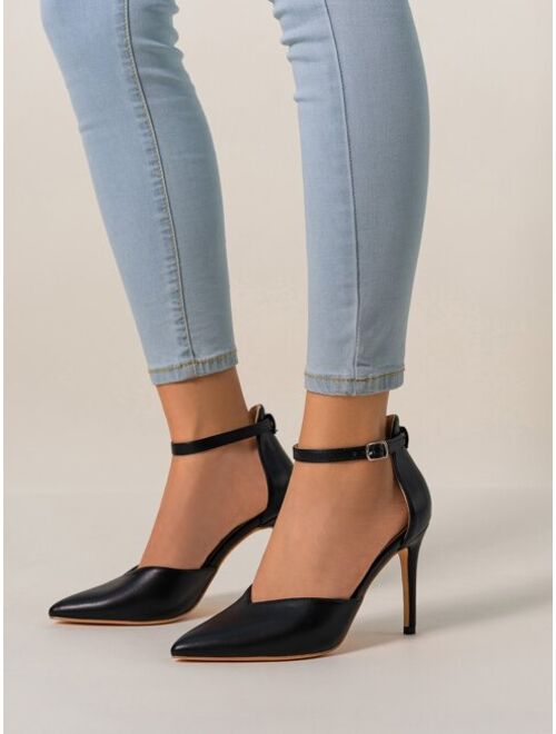 Shein Point Toe Stiletto Heeled Ankle Strap Pumps