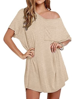 Womens Tshirt Nightgown Cotton V Neck Sleepshirts Comfy Casual Cover Ups for Women