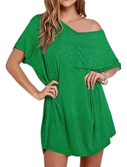 Womens Tshirt Nightgown Cotton V Neck Sleepshirts Comfy Casual Cover Ups for Women