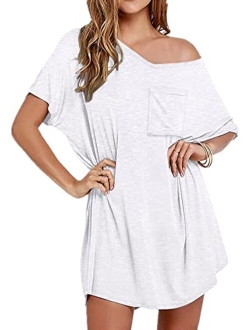 Womens Tshirt Nightgown Cotton V Neck Sleepshirts Comfy Casual Cover Ups for Women