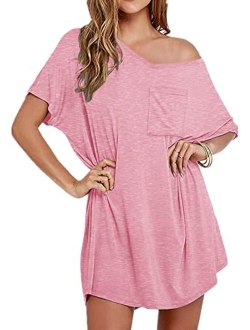 Womens Tshirt Nightgown Cotton V Neck Sleepshirts Comfy Casual Cover Ups for Women