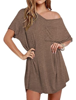 Womens Tshirt Nightgown Cotton V Neck Sleepshirts Comfy Casual Cover Ups for Women