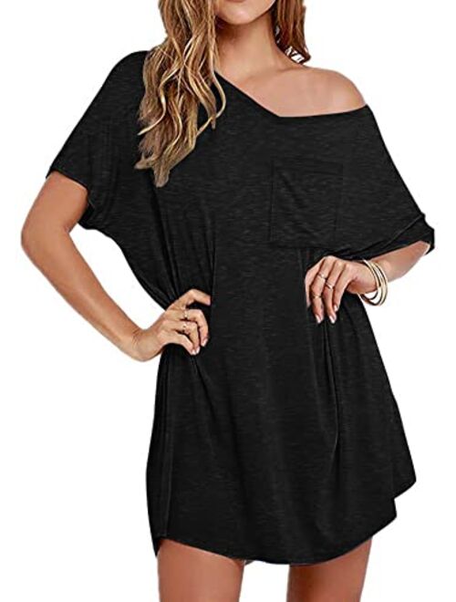 Ekouaer Womens Tshirt Nightgown Cotton V Neck Sleepshirts Comfy Casual Cover Ups for Women