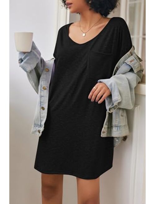 Ekouaer Womens Tshirt Nightgown Cotton V Neck Sleepshirts Comfy Casual Cover Ups for Women