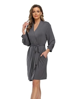 Goodsaleok Womens Kimono Robes Knit Bathrobe Sleepwear Short Soft Lightweight V-neck Ladies Loungewear S-XXL