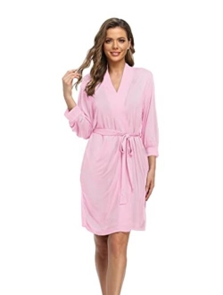 Goodsaleok Womens Kimono Robes Knit Bathrobe Sleepwear Short Soft Lightweight V-neck Ladies Loungewear S-XXL