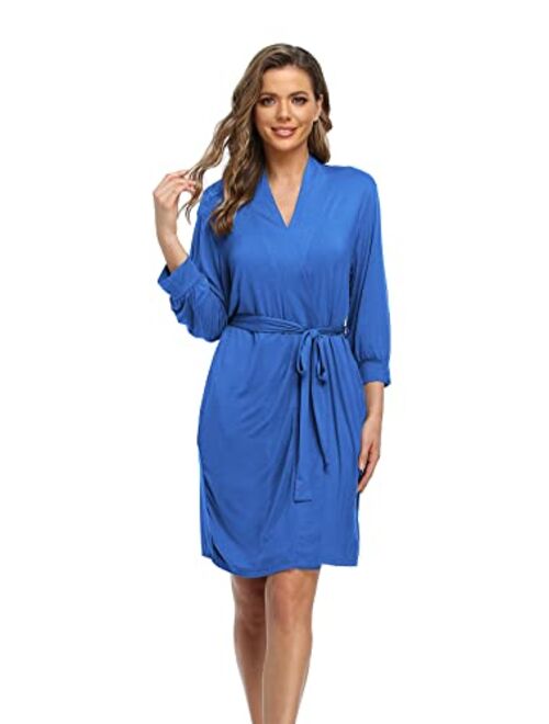 Goodsaleok Womens Kimono Robes Knit Bathrobe Sleepwear Short Soft Lightweight V-neck Ladies Loungewear S-XXL