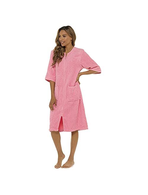 Generic Ladies / Womens 100% Cotton Terry Towelling Zip Front Dressing Gown / Bathrobe / Housecoat