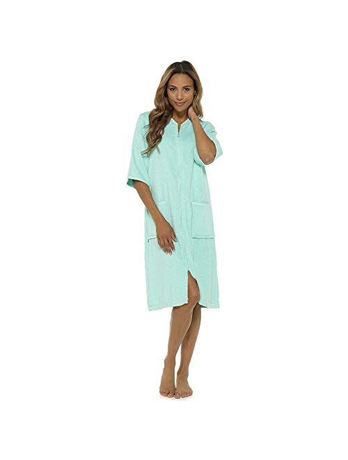 Generic Ladies / Womens 100% Cotton Terry Towelling Zip Front Dressing Gown / Bathrobe / Housecoat