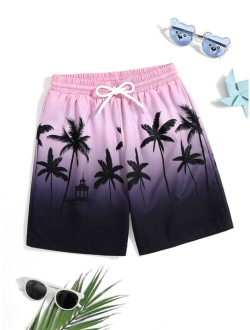 Boys Tropical Print Drawstring Swim Shorts