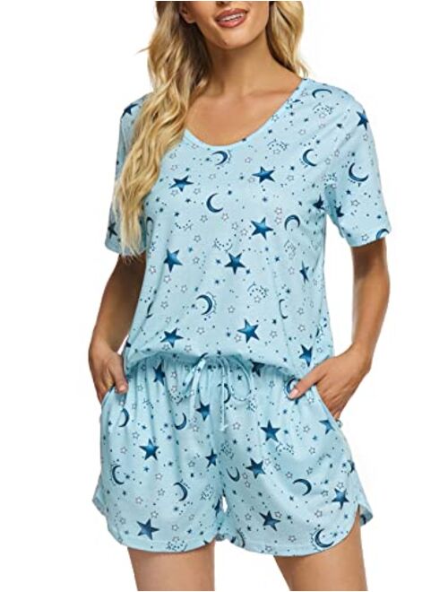 Fuezosst Pajamas Set for Women Soft Short Sleeves Loungewear 2 piece Pjs with Pockets