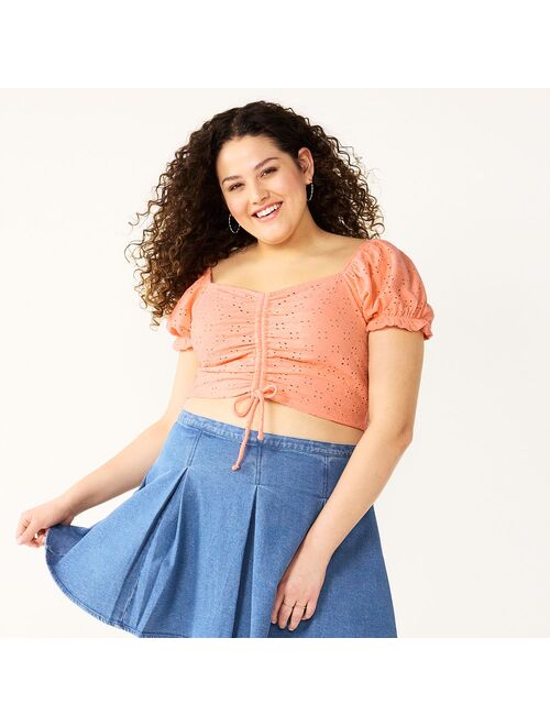 Juniors' Plus Size SO Cinched Front Puff Sleeve Top