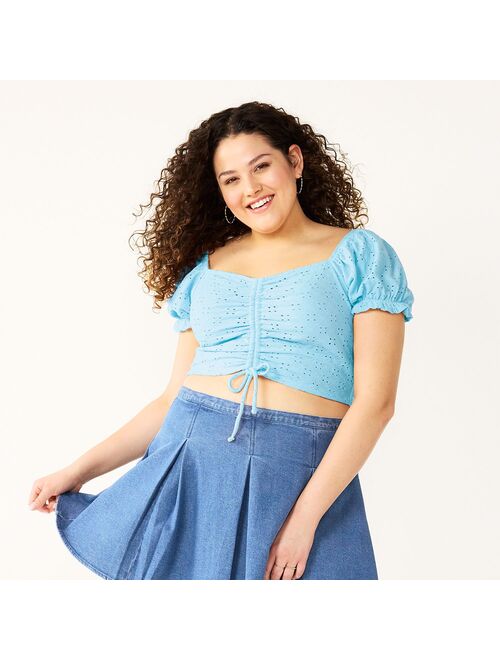 Juniors' Plus Size SO Cinched Front Puff Sleeve Top