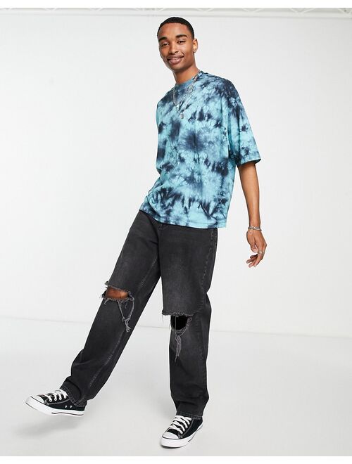 ASOS DESIGN oversized T-shirt in blue & black tie dye