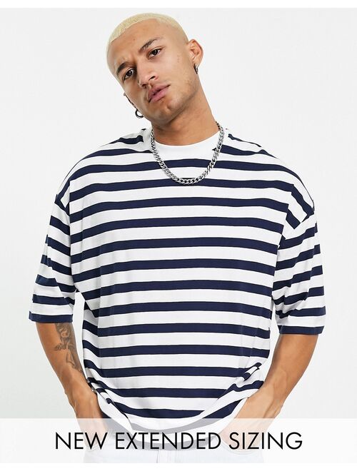 ASOS DESIGN oversized stripe T-shirt in navy and white