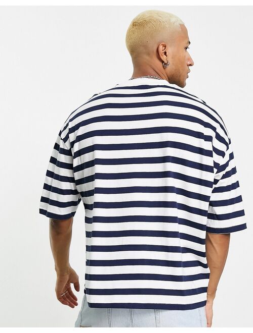 ASOS DESIGN oversized stripe T-shirt in navy and white