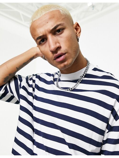 ASOS DESIGN oversized stripe T-shirt in navy and white