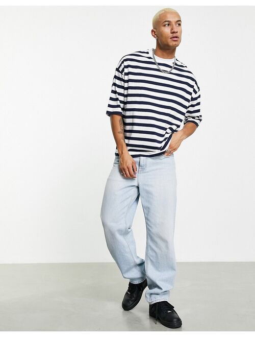 ASOS DESIGN oversized stripe T-shirt in navy and white