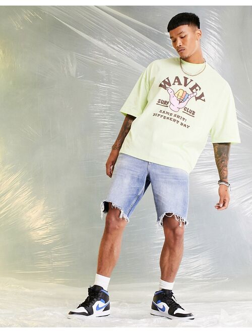 ASOS DESIGN oversized t-shirt in light green with wavey chest print