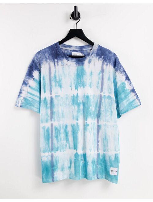 Topman oversized tie dye stripe t-shirt in blue