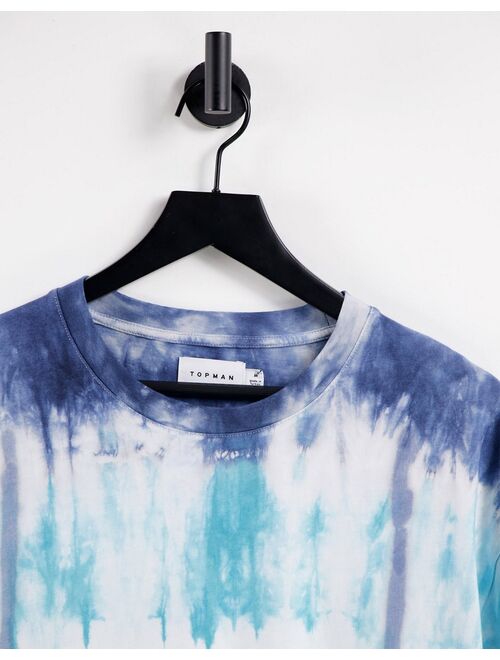 Topman oversized tie dye stripe t-shirt in blue