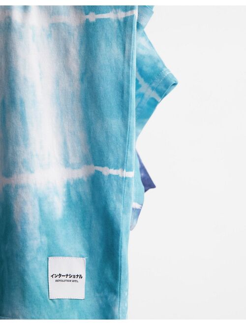 Topman oversized tie dye stripe t-shirt in blue